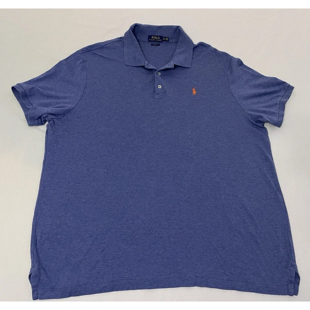 Polo Ralph Lauren Custom Fit Polo Shirt Light Blue Orange Pony Logo‎ Men's XL